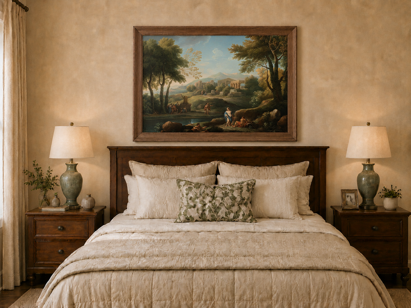 Landscape Oil Painting - Classical Ruins by a Quiet Lake