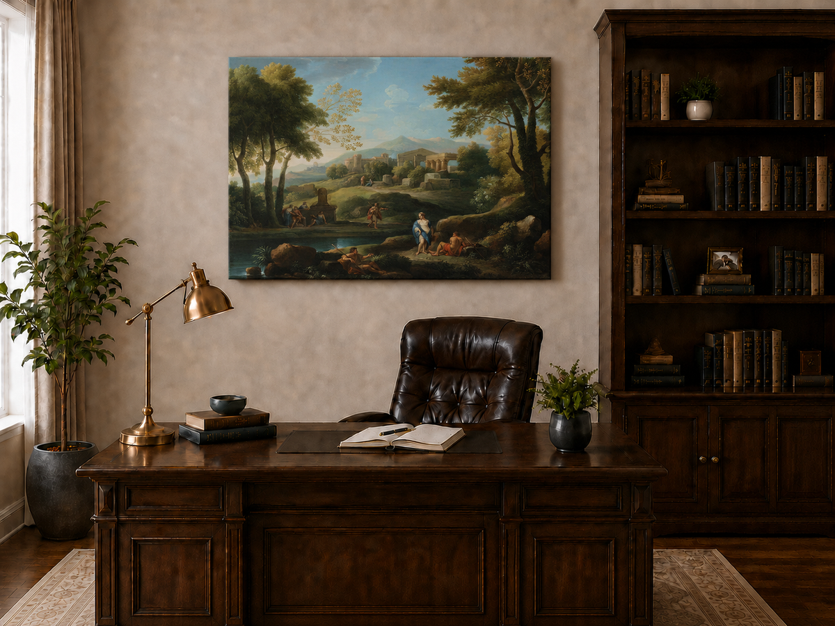 Landscape Oil Painting - Classical Ruins by a Quiet Lake