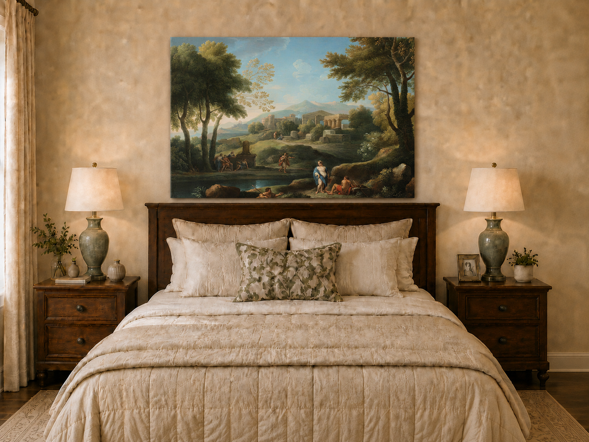 Landscape Oil Painting - Classical Ruins by a Quiet Lake