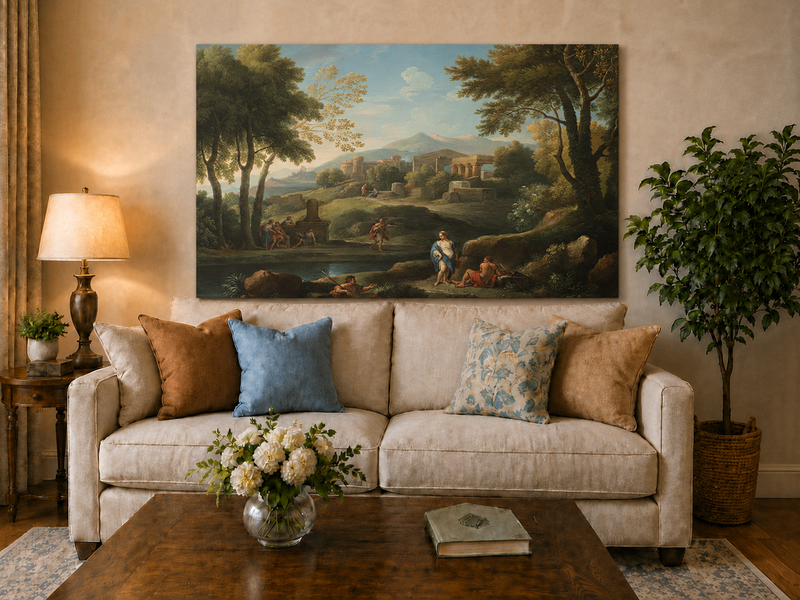 Landscape Oil Painting - Classical Ruins by a Quiet Lake