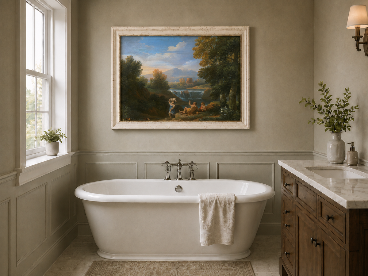 Peinture à l'huile de paysage - Paysage fluvial classique