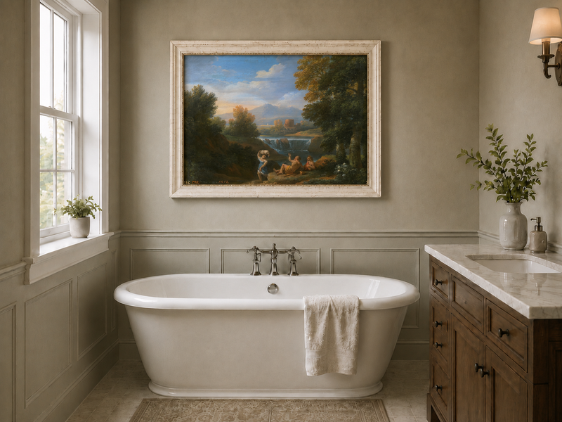 Peinture à l'huile de paysage - Paysage fluvial classique
