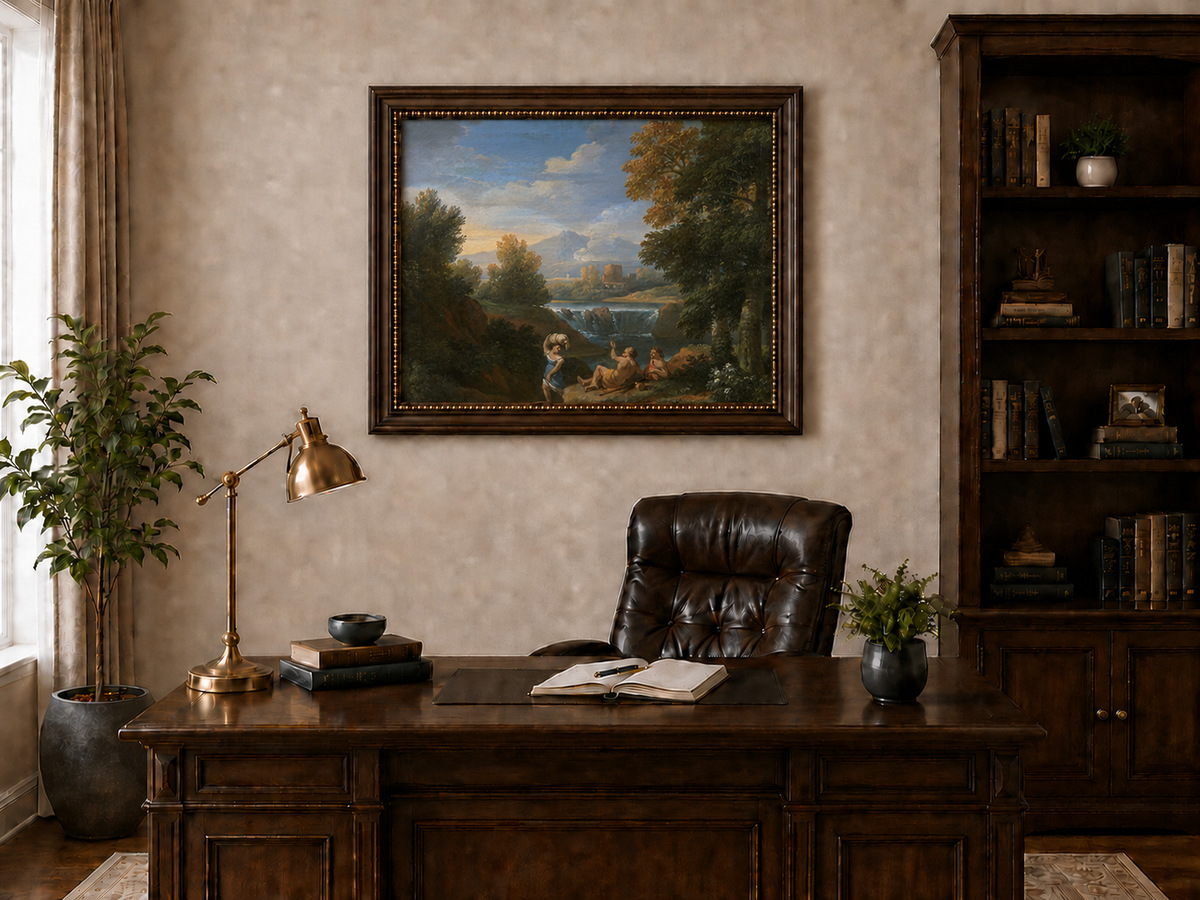 Peinture à l'huile de paysage - Paysage fluvial classique