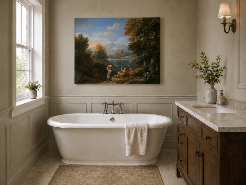 Peinture à l'huile de paysage - Paysage fluvial classique