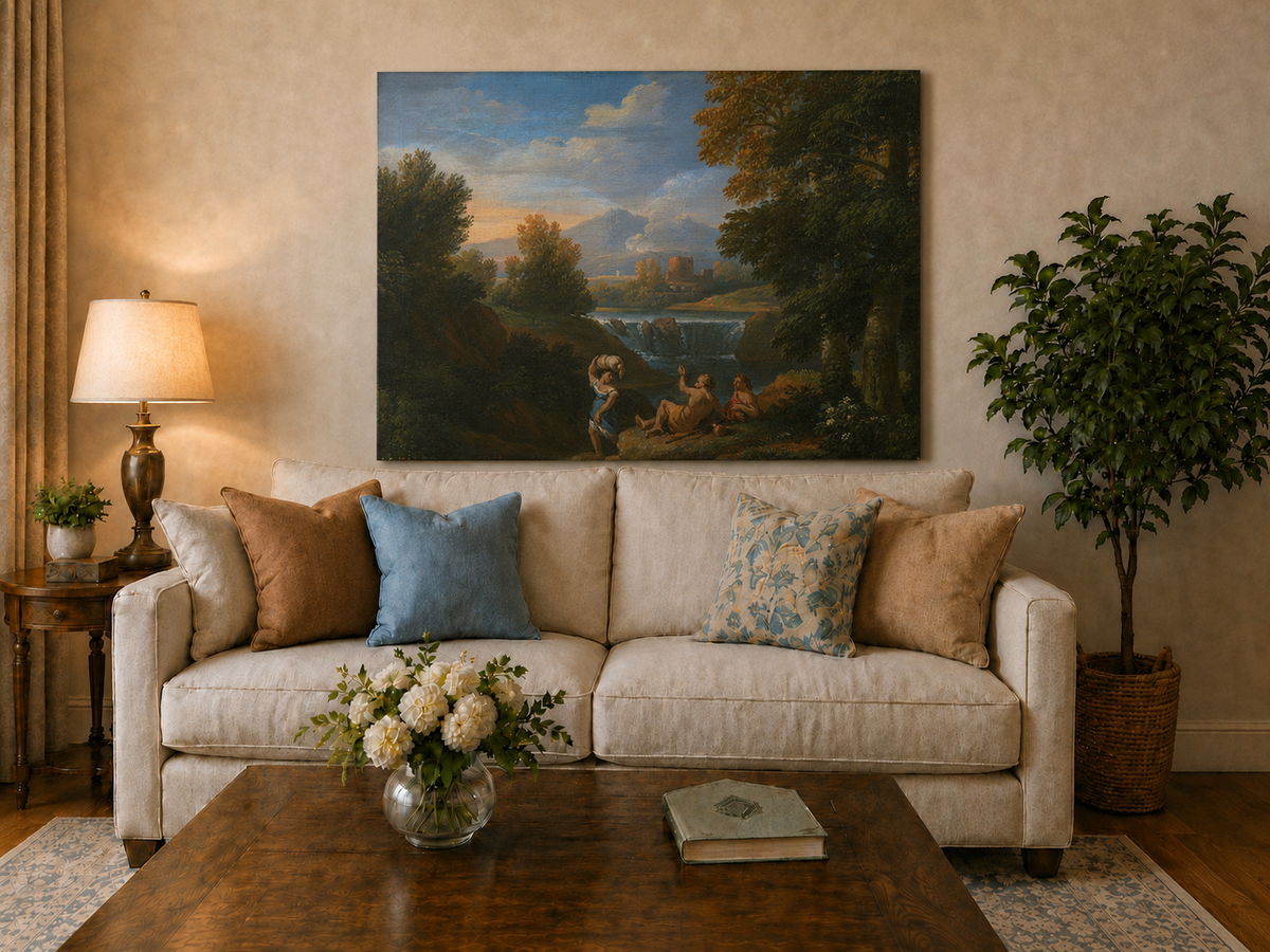 Peinture à l'huile de paysage - Paysage fluvial classique