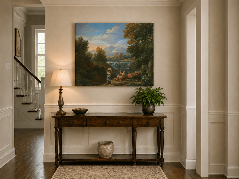 Peinture à l'huile de paysage - Paysage fluvial classique