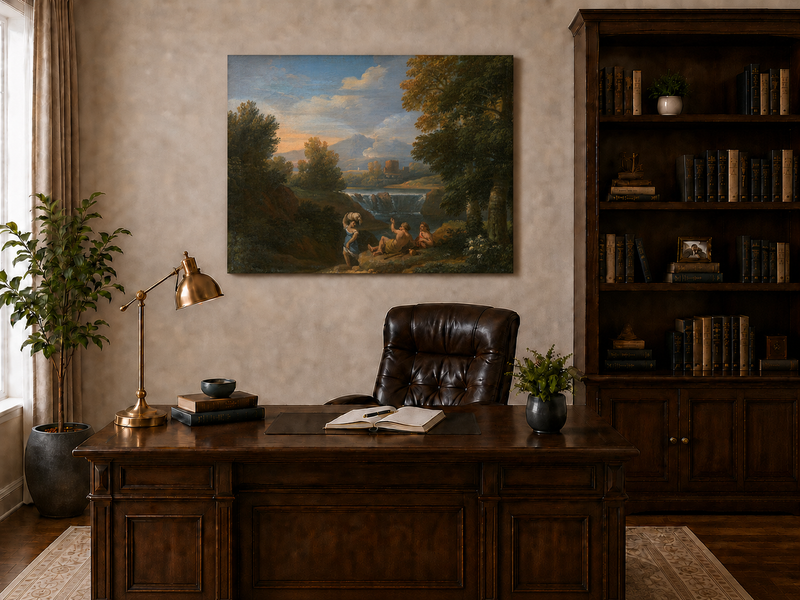 Peinture à l'huile de paysage - Paysage fluvial classique