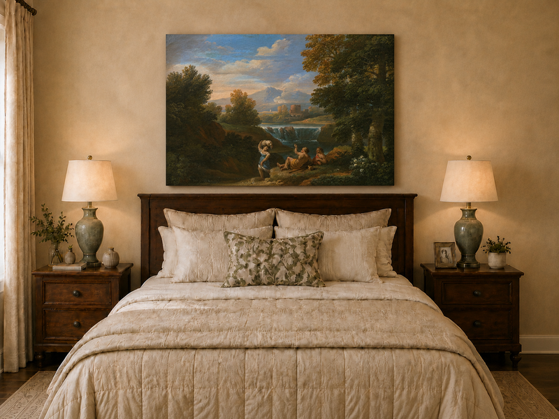 Peinture à l'huile de paysage - Paysage fluvial classique