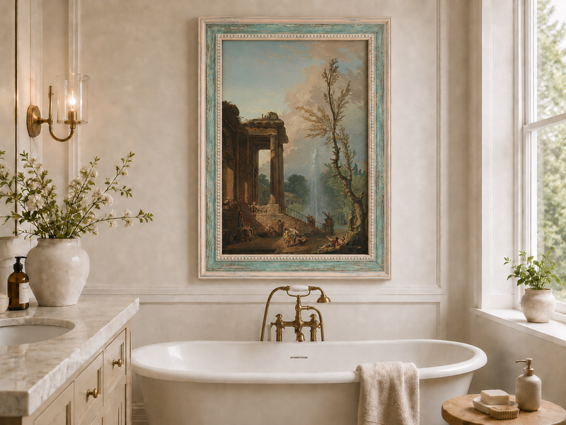 Landscape Oil Painting - Classical Portico Garden with Fountain