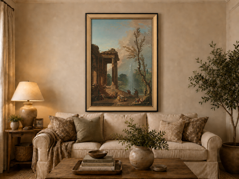 Landscape Oil Painting - Classical Portico Garden with Fountain