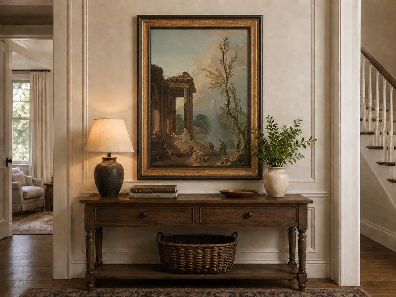 Landscape Oil Painting - Classical Portico Garden with Fountain