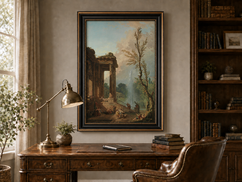 Landscape Oil Painting - Classical Portico Garden with Fountain