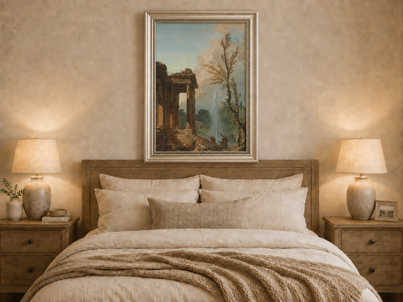 Landscape Oil Painting - Classical Portico Garden with Fountain