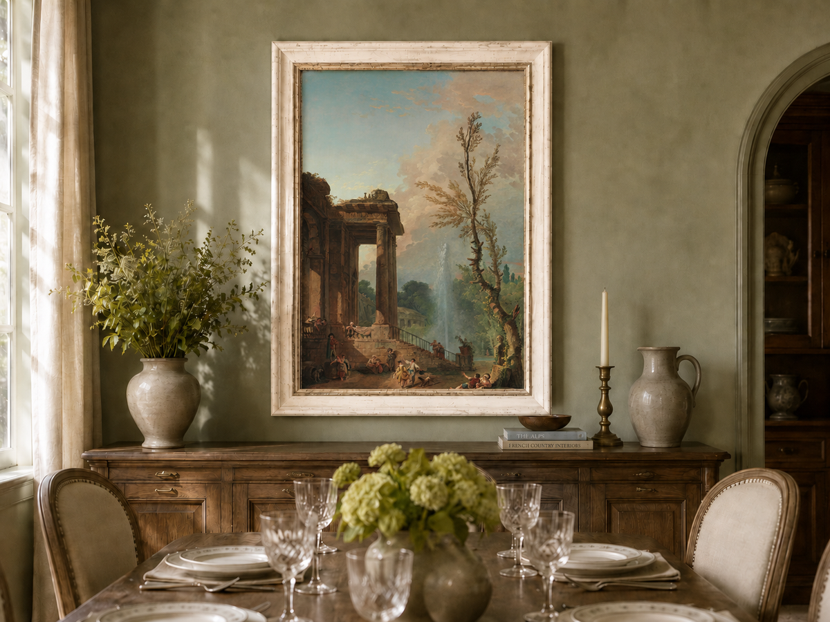Landscape Oil Painting - Classical Portico Garden with Fountain