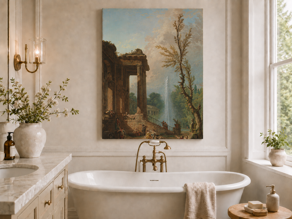 Landscape Oil Painting - Classical Portico Garden with Fountain