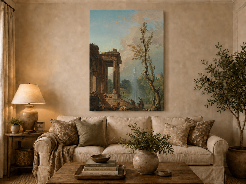 Landscape Oil Painting - Classical Portico Garden with Fountain