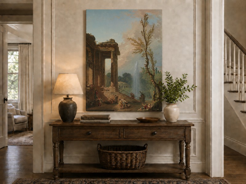 Landscape Oil Painting - Classical Portico Garden with Fountain