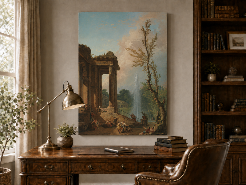 Landscape Oil Painting - Classical Portico Garden with Fountain