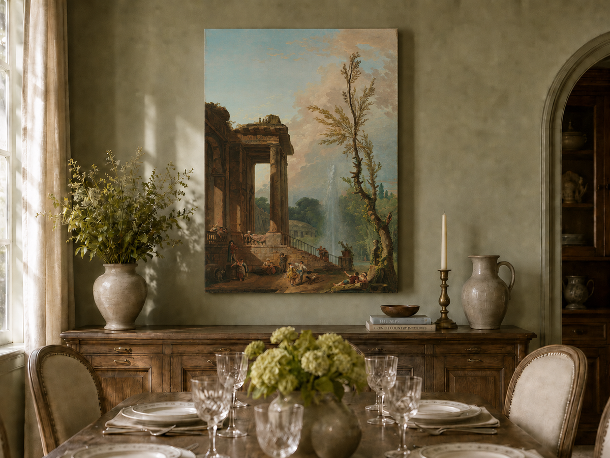 Landscape Oil Painting - Classical Portico Garden with Fountain