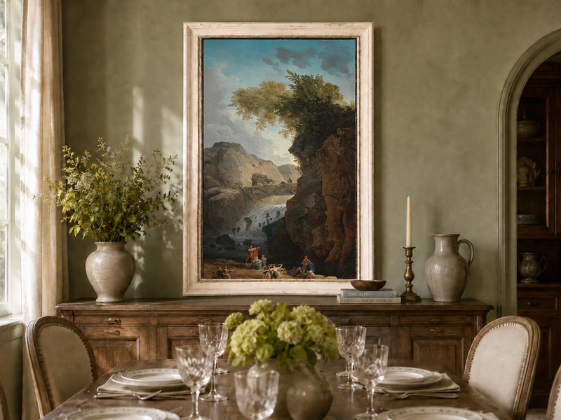 Peinture à l'huile de paysage - Rivière printanière avec pêcheur et arbres
