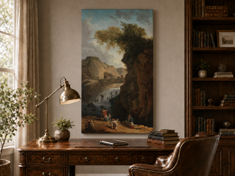 Peinture à l'huile de paysage - Rivière printanière avec pêcheur et arbres