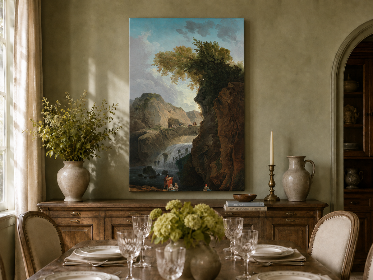 Peinture à l'huile de paysage - Rivière printanière avec pêcheur et arbres