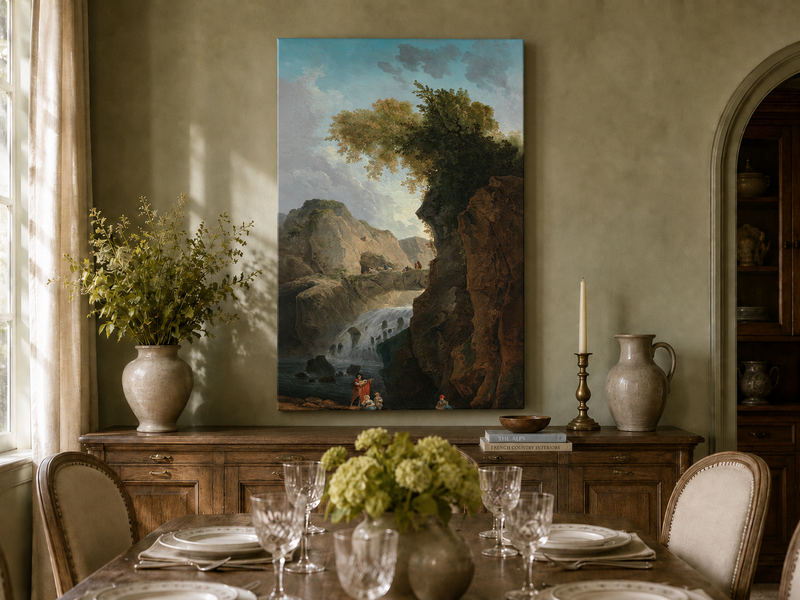 Peinture à l'huile de paysage - Rivière printanière avec pêcheur et arbres