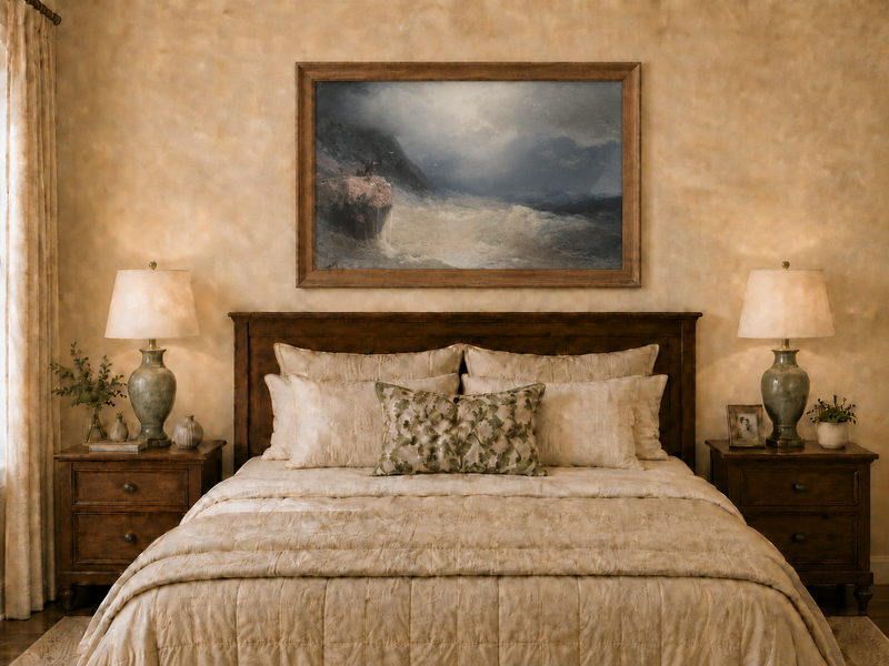 Landscape Oil Painting - Stormy Sea Cliffs, Crashing Waves