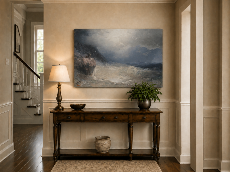 Landscape Oil Painting - Stormy Sea Cliffs, Crashing Waves
