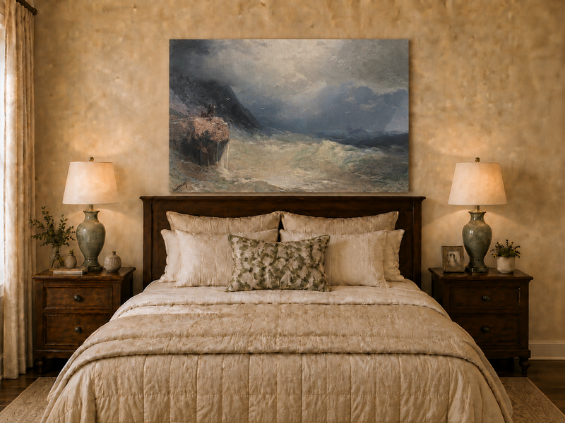 Landscape Oil Painting - Stormy Sea Cliffs, Crashing Waves