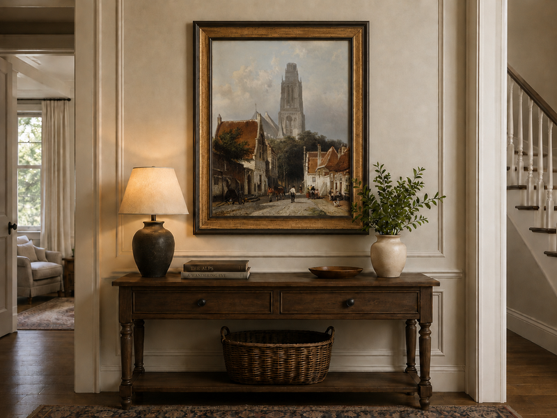 Landschaft Ölgemälde - Historische europäische Straßen Kathedralturm