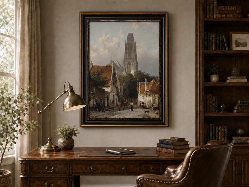 Landschaft Ölgemälde - Historische europäische Straßen Kathedralturm