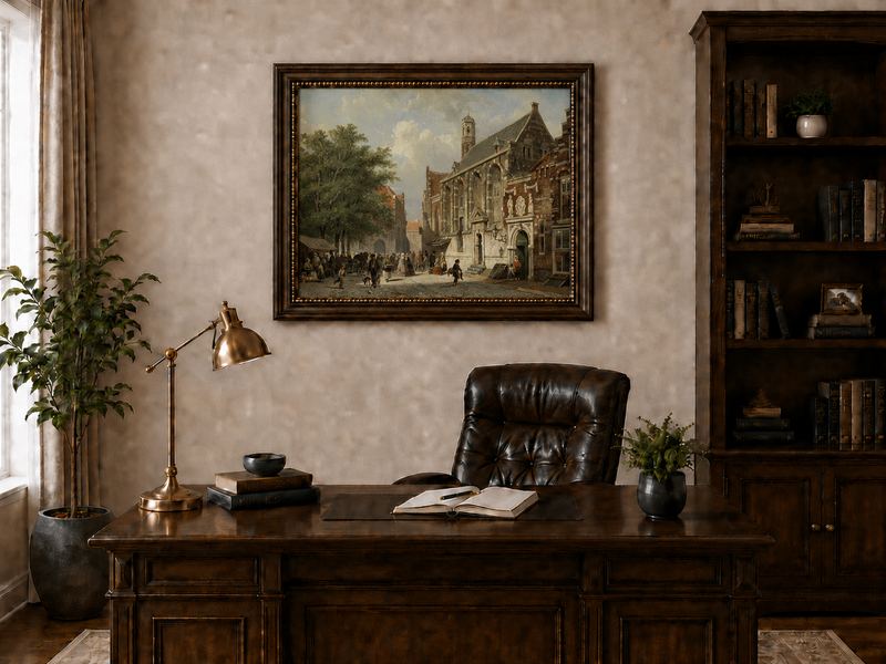 Landscape Oil Painting - Busy Street with Historic Buildings