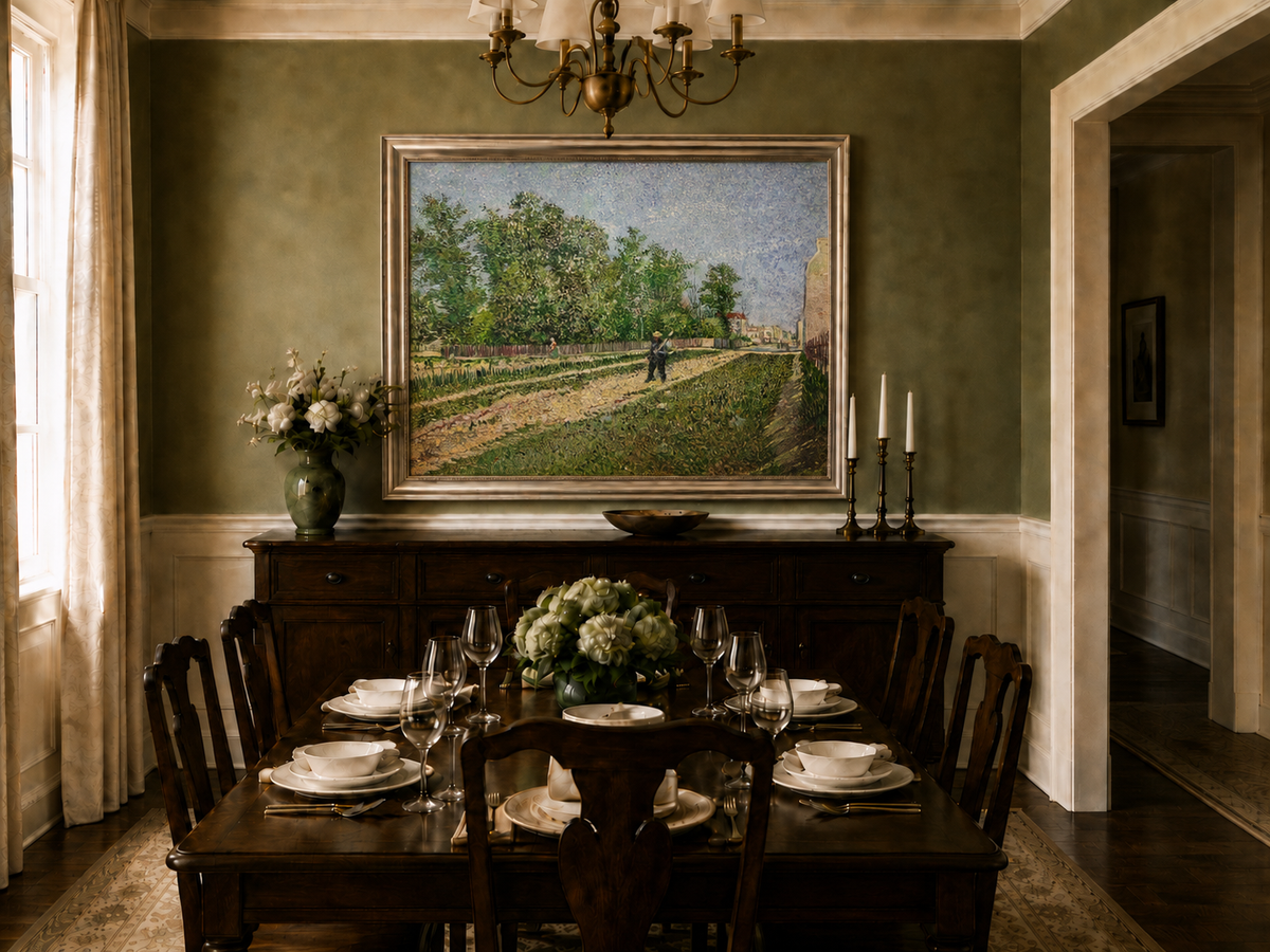 Landscape Oil Painting - Sunlit Garden Road with Paris Figures