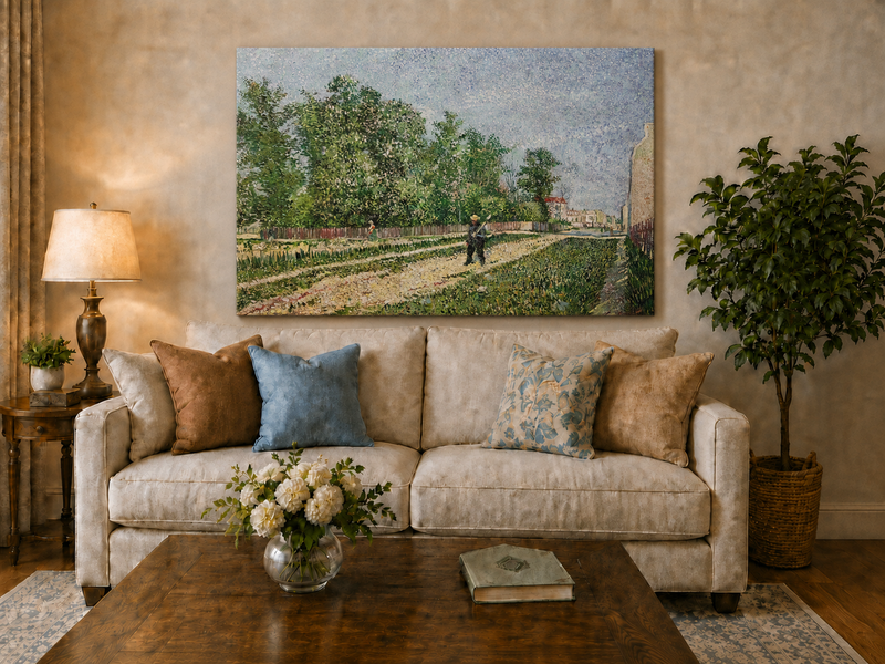 Landscape Oil Painting - Sunlit Garden Road with Paris Figures