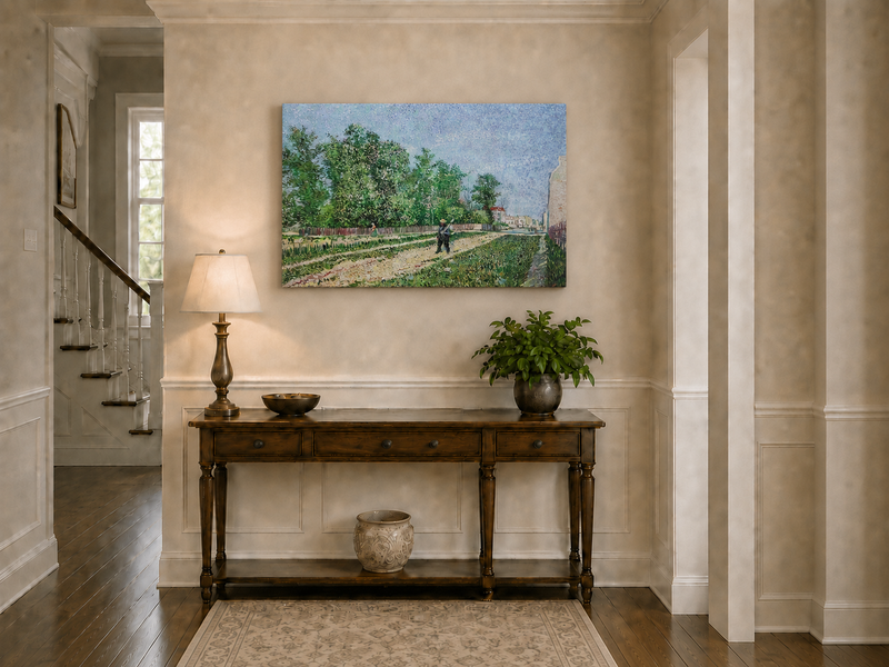 Landscape Oil Painting - Sunlit Garden Road with Paris Figures