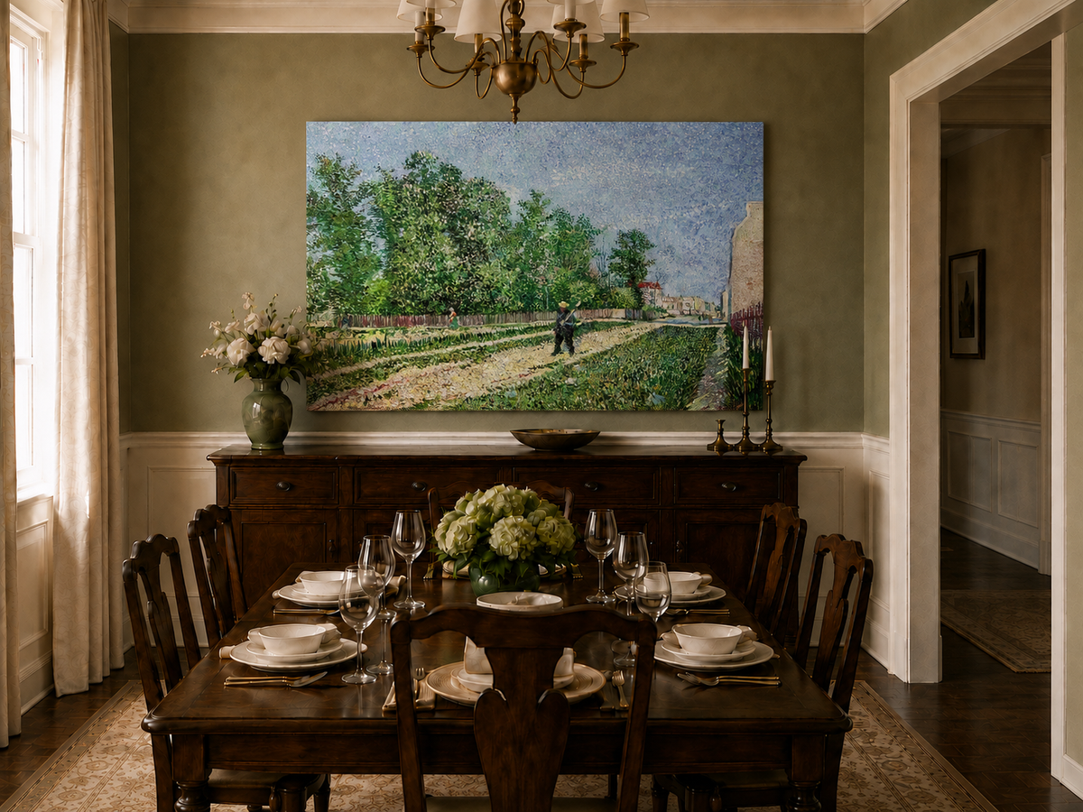 Landscape Oil Painting - Sunlit Garden Road with Paris Figures