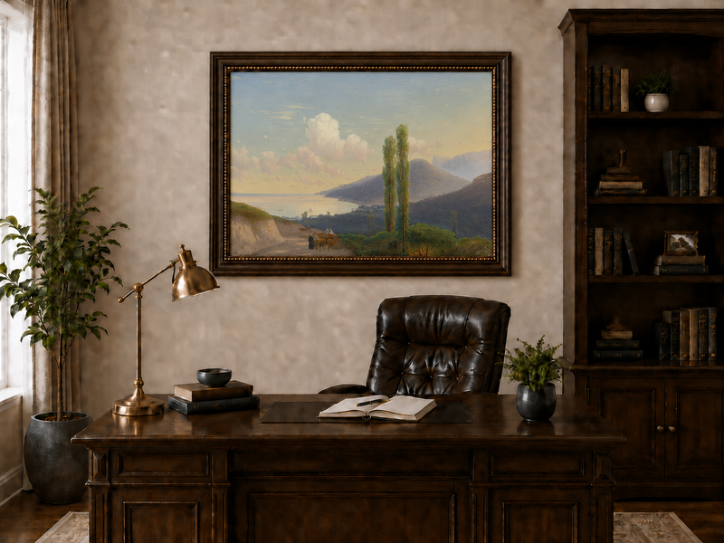 Landscape Oil Painting - Coastal Mountain Road at Sunset