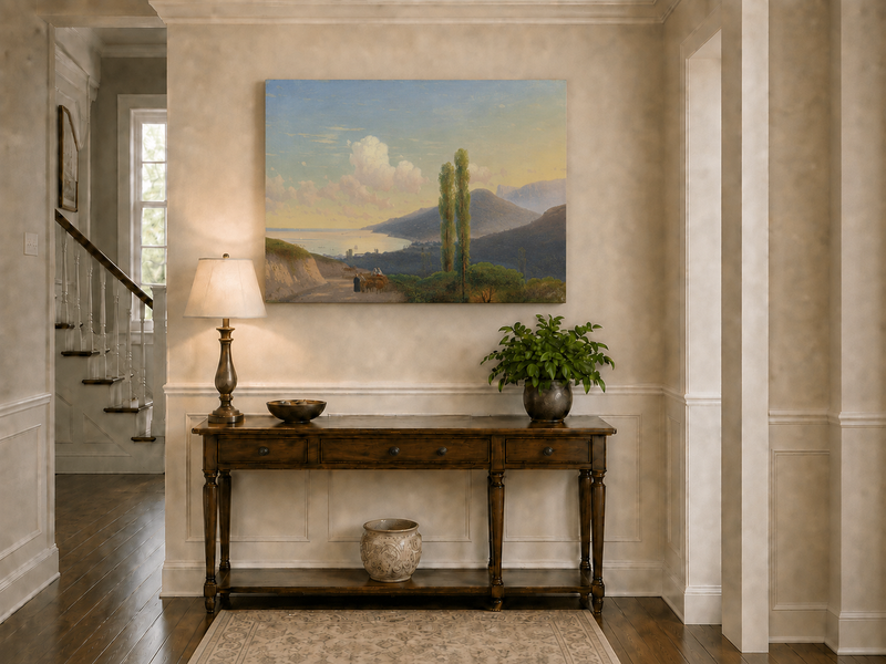 Landscape Oil Painting - Coastal Mountain Road at Sunset