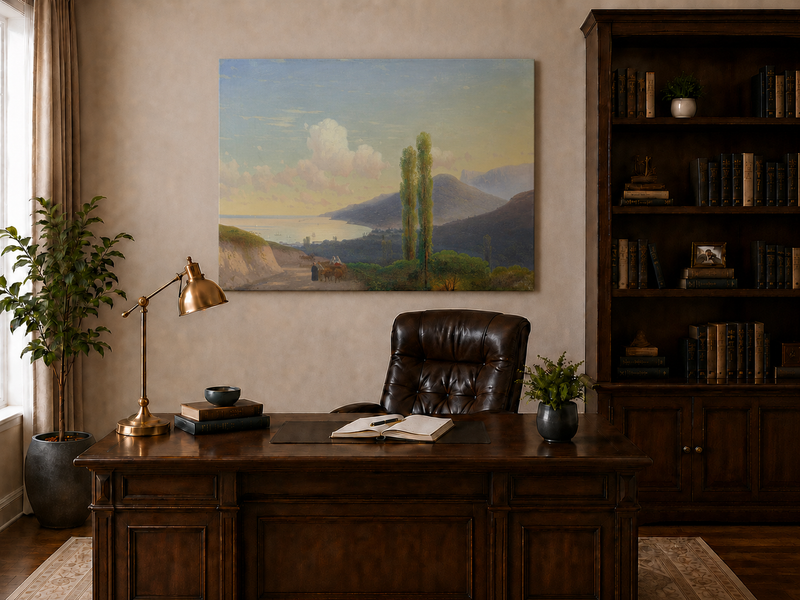 Landscape Oil Painting - Coastal Mountain Road at Sunset