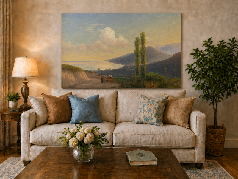 Landscape Oil Painting - Coastal Mountain Road at Sunset