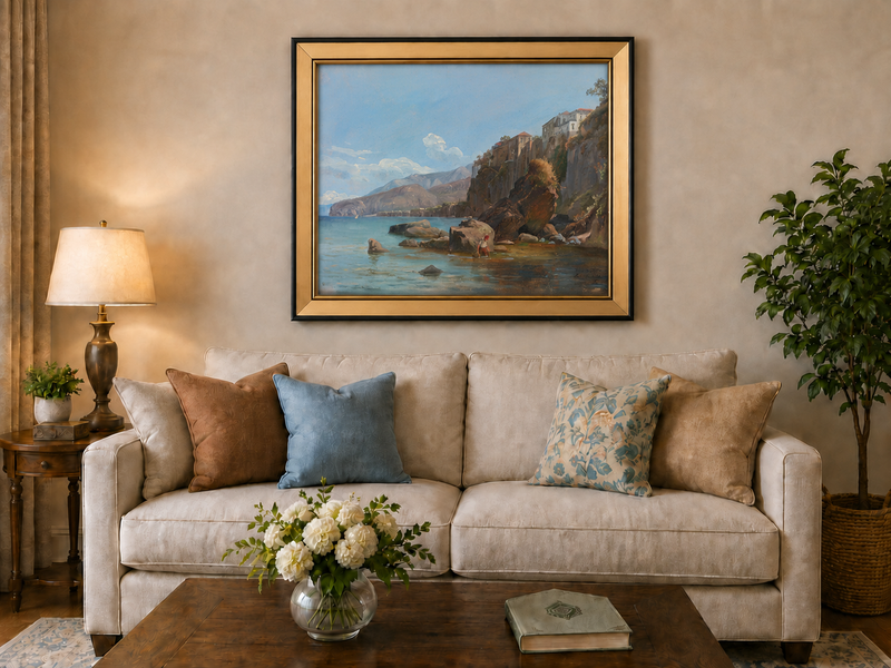 Landscape Oil Painting - Sorrento Coast with Clifftop Village