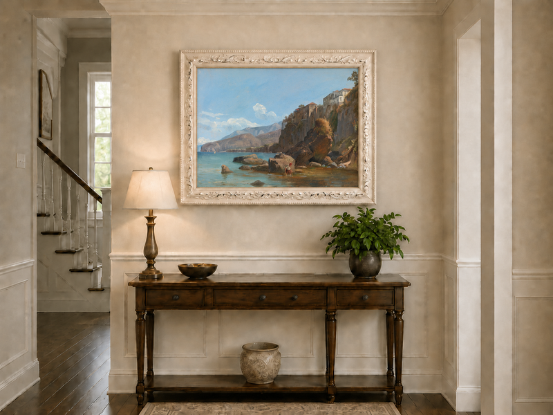 Landscape Oil Painting - Sorrento Coast with Clifftop Village