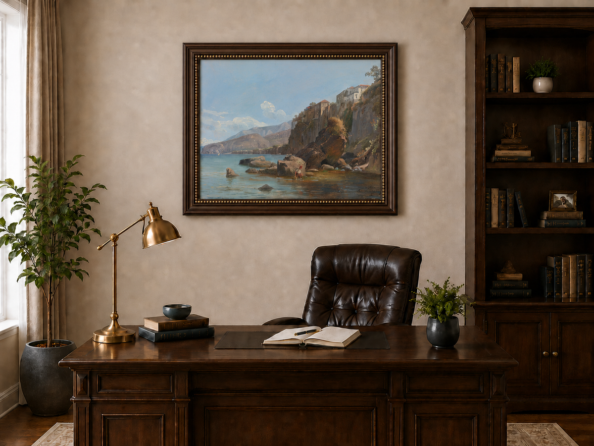 Landscape Oil Painting - Sorrento Coast with Clifftop Village