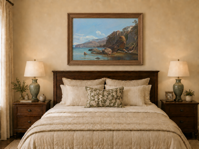 Landscape Oil Painting - Sorrento Coast with Clifftop Village