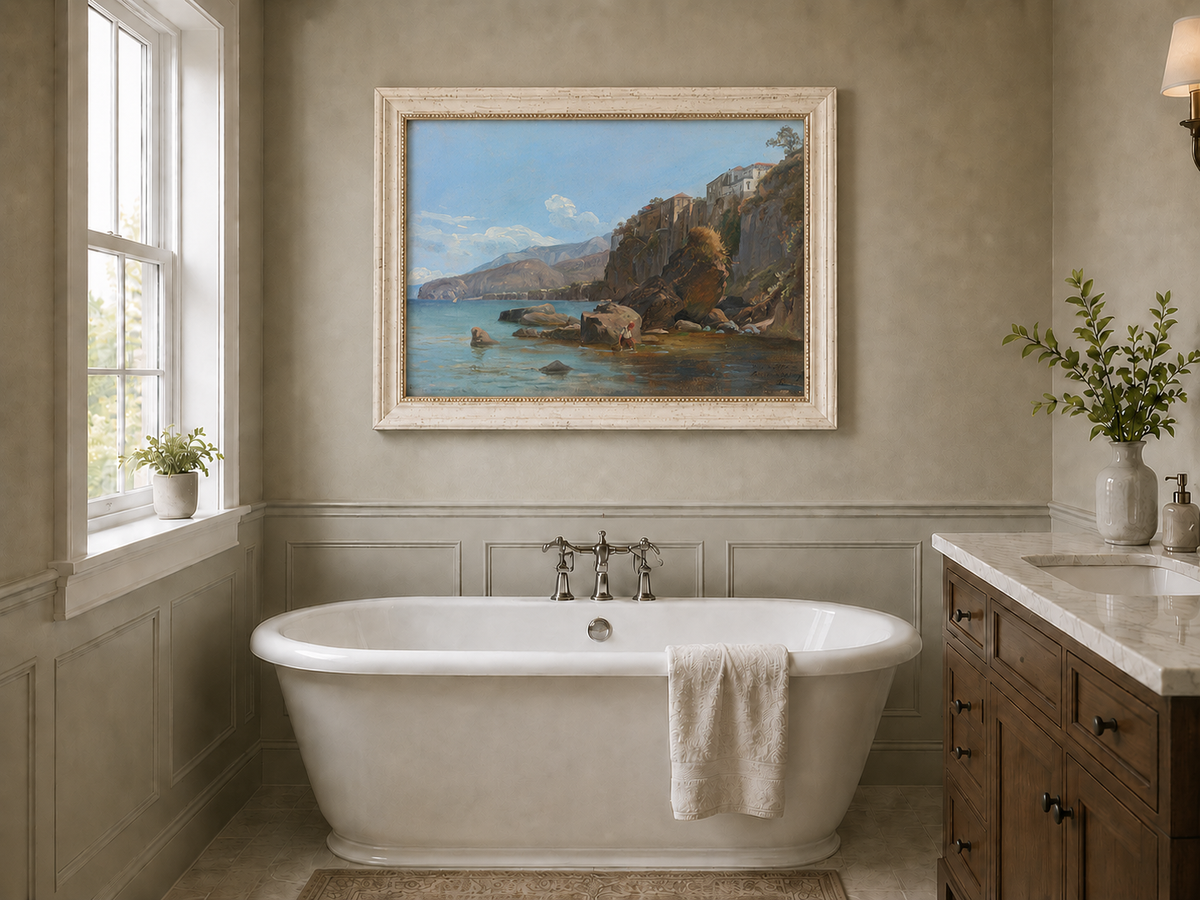 Landscape Oil Painting - Sorrento Coast with Clifftop Village