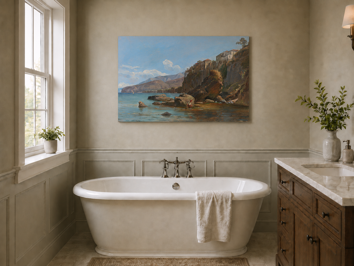 Landscape Oil Painting - Sorrento Coast with Clifftop Village