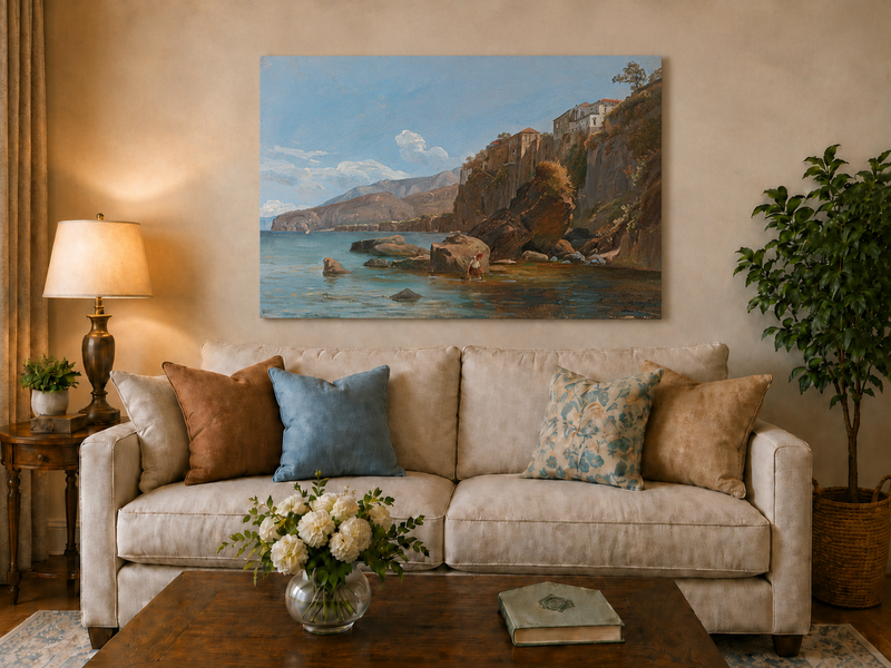 Landscape Oil Painting - Sorrento Coast with Clifftop Village