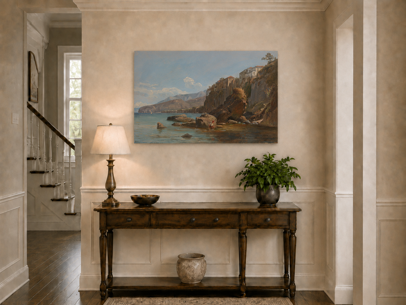 Landscape Oil Painting - Sorrento Coast with Clifftop Village