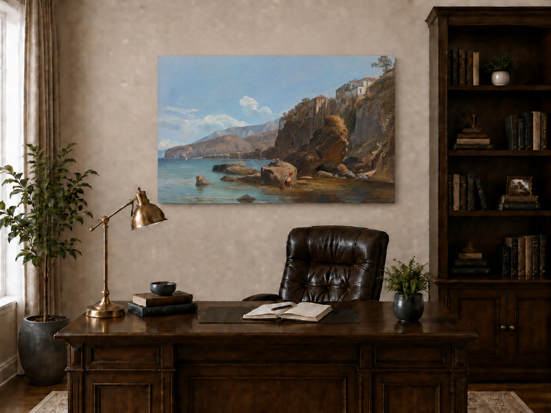 Landscape Oil Painting - Sorrento Coast with Clifftop Village